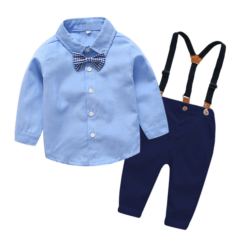 Elegant Formal Kids Outfit – Long Sleeve Shirt with Suspender Pants and Bow Tie