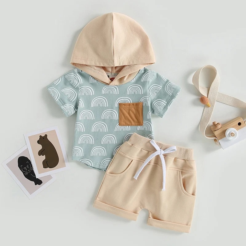 Trendy kids' outfit with a stylish print – short-sleeve shirt paired with matching shorts
