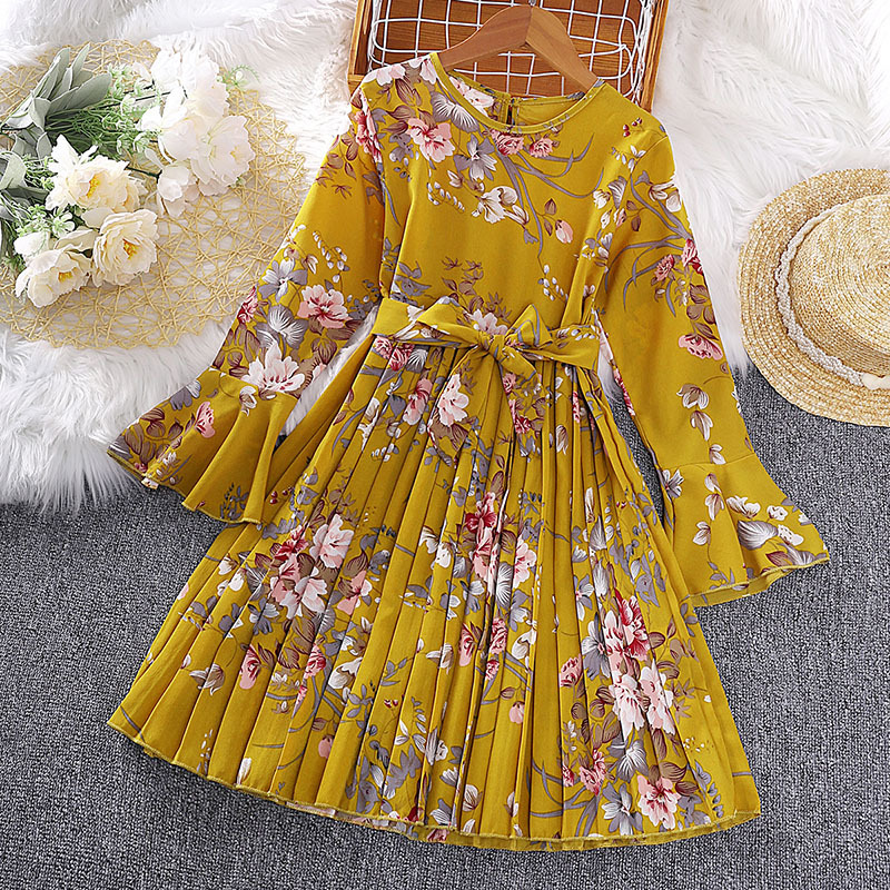 Korean-Style Trendy Dress – Long Sleeves with Elegant Prints for Girls