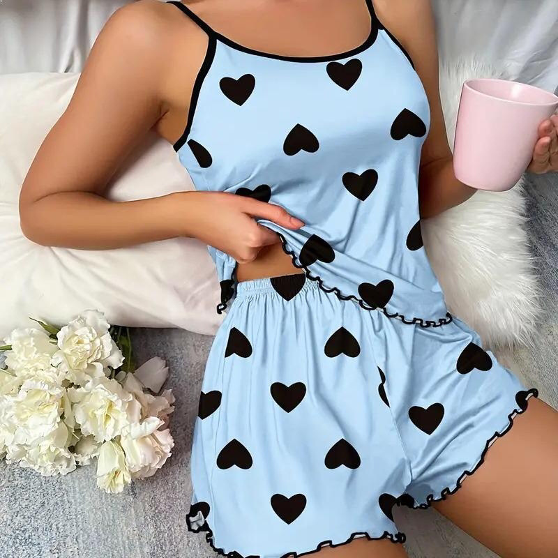 Love Women's Two-Piece Pajama Set – Elegant and Comfortable Homewear with Straps