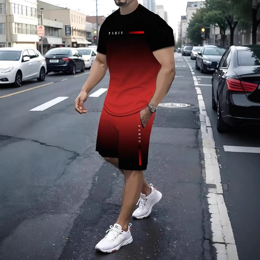 Printed T-Shirt and Shorts Set with Short Sleeves and Stylish Design