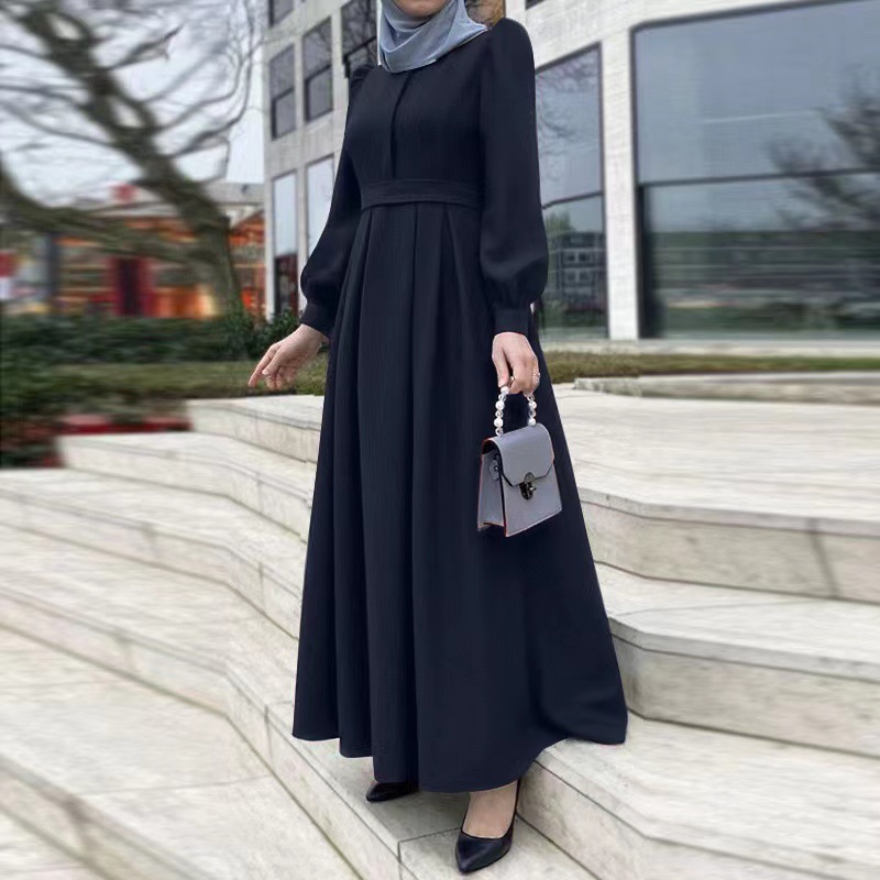 Women's Casual Long Dress – Loose Fit with Front Zipper and Matching Belt