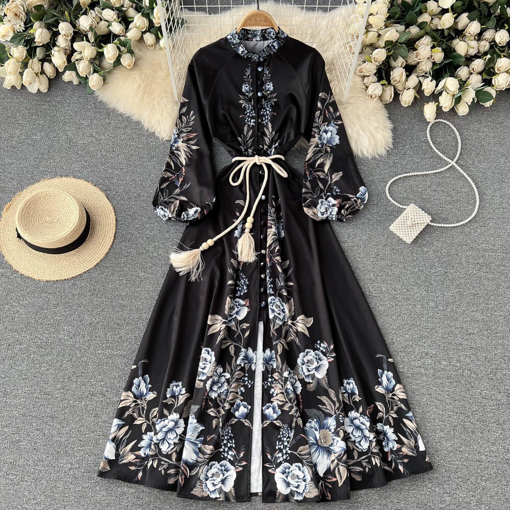 Elegant women's dress with a modern print and a figure-flattering cut