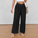 Wide-leg trousers with a chic, practical design, featuring a solid color and a stylish cross-waist detail. Offers ideal comfort for your everyday looks