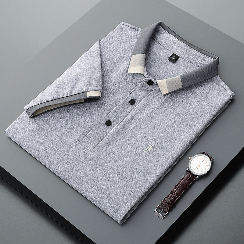 Men's summer blouse with a polo design and short sleeves, featuring an elegant classic collar