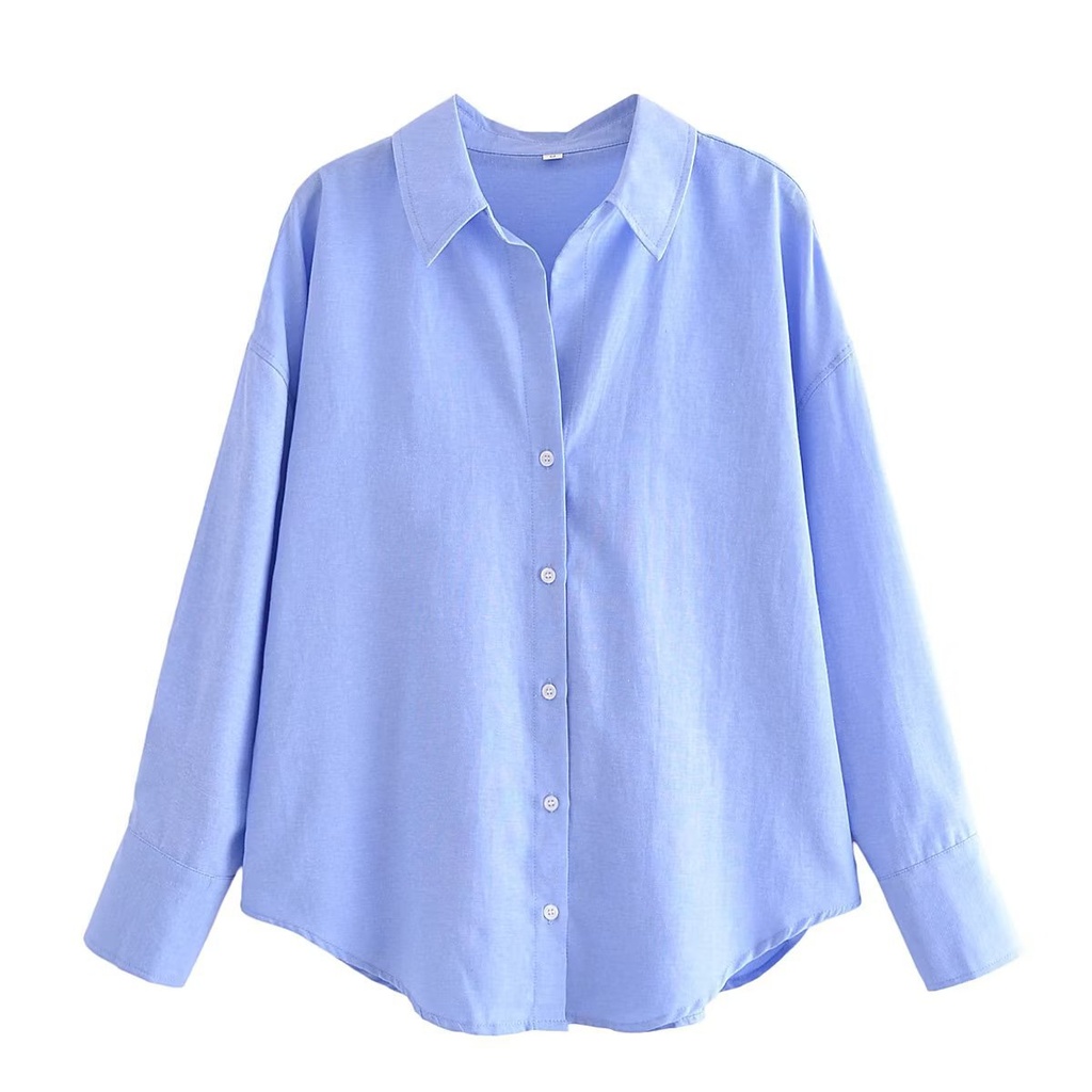 Women's Long Sleeve Solid Color Shirt with an Elegant Classic Collar Design