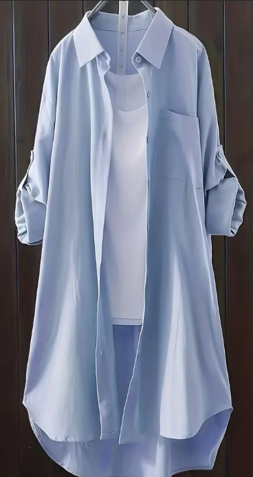 Women's Solid Color Button-Up Shirt with Patched Pocket – Versatile Long Sleeve Design 