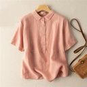 Solid color linen pullover blouse with short sleeves – perfect for comfortable everyday looks