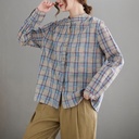 Women's plaid shirt with long sleeves, made of a cotton-linen blend