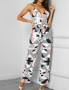 Women's printed jumpsuit with suspenders and wide legs