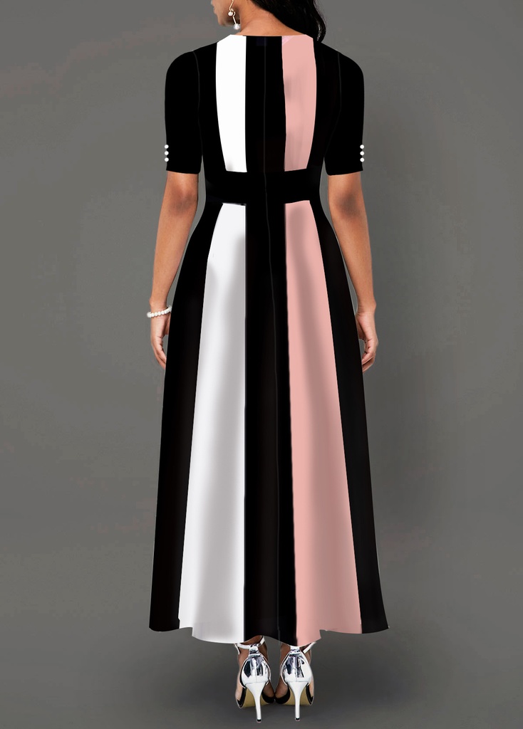 Women's dress with a front zipper and a stylish, modern colorblock design