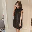A midi dress with an elegant vest-style design, featuring a large front bow at the waist
