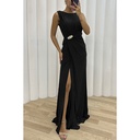 Elegant women's casual dress with pleated design and a stylish side slit
