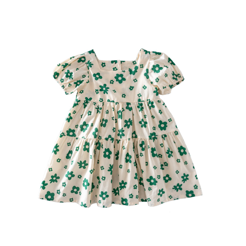 Girls’ cotton dress adorned with floral prints – European-style design