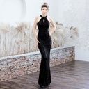 A form-fitting evening gown that accentuates the figure with grace and elegance
