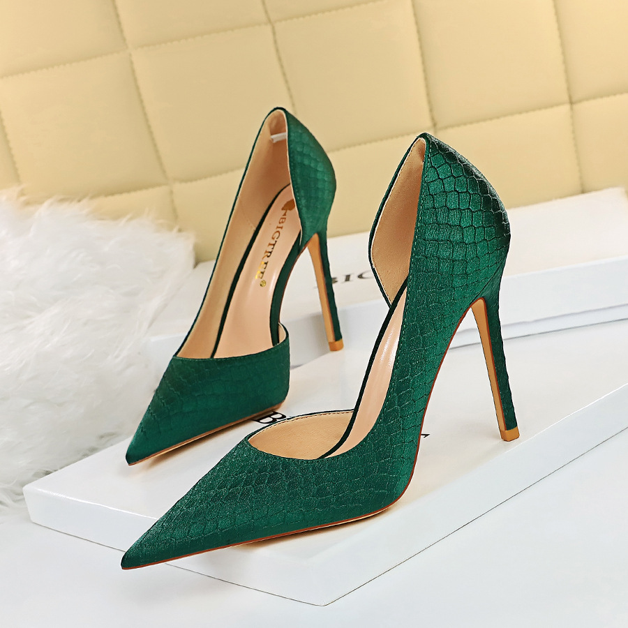 Elegant and stylish shoes with high thin heels and a shallow-cut front design