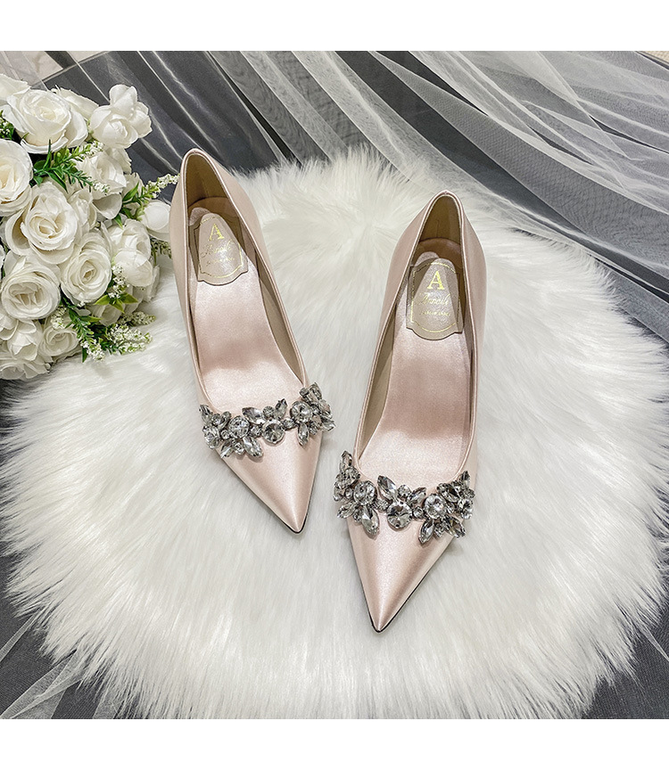Satin high heels embellished with crystals for an elegant look