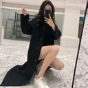 معطف نسائي طويل الأكمام بتصميم أنيق مع ياقة لابيل مصنوع من قماش الصوف