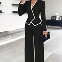 Single-Breasted Blazer Set with Contrast Trim and Matching Pants