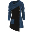 Women’s Blouse with Hood, Piled Collar, Button Decoration, and Stitching Detail