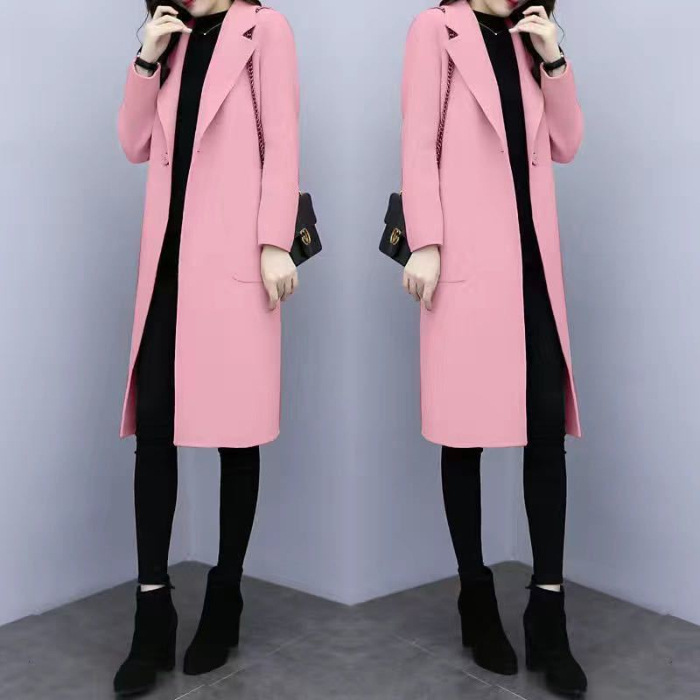 معطف نسائي طويل متوسط الطول بتصميم فضفاض من الصوف