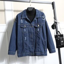 Women’s Loose Fit Distressed Denim Jacket with Long Sleeves