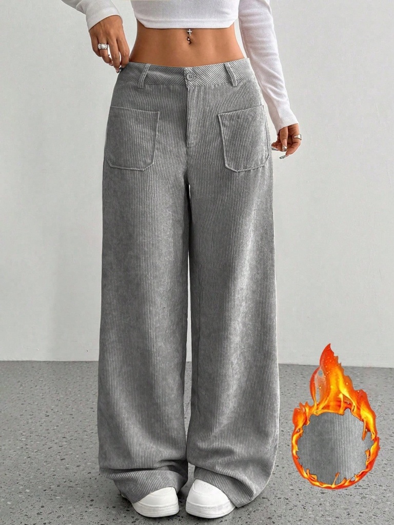 Loose Wide-Leg Pants with Pockets – Solid Color, Floor-Length Design