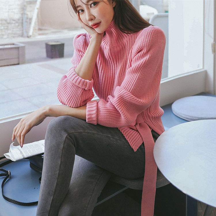 Turtleneck Blouse with Butterfly Hem and Fitted Waist