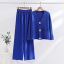 Women's Knitted Two-Piece Set: Sweater with Buttons and Wide-Leg Pants