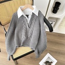 Women's Blouse with Fake Two-Piece Design