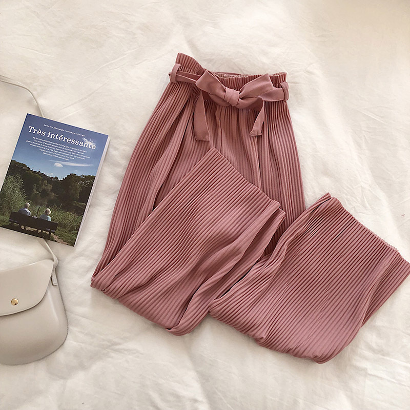 Women's Solid Color Pleated Wide-Leg Casual Straight Cropped Pants