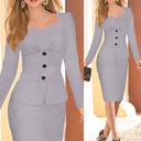 European and American Long-Sleeve Dress with Square Neckline, Front Button Row, and Ruffled Design