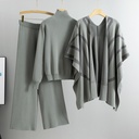 Elegant Three-Piece Set – Knitted Sweater, Shawl, and Wide-Leg Pants