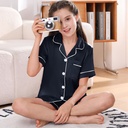 بيجاما بنات صيفية من الحرير الصناعي خفيفة بأكمام قصيرة