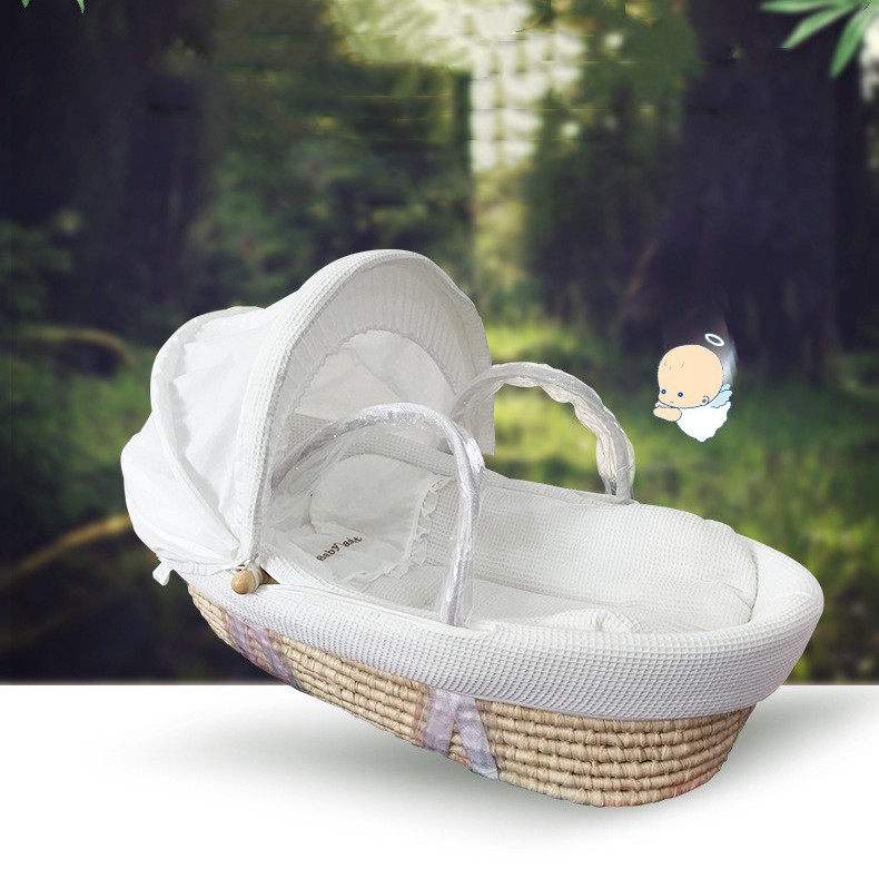 Portable Woven Straw Baby Basket