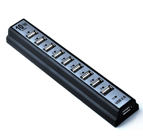 موزّع USB 2.0 بـ 10 منافذ مزوّد بمحول طاقة AC — مناسب لأجهزة الكمبيوتر المكتبية واللابتوبات والأجهزة المحمولة
