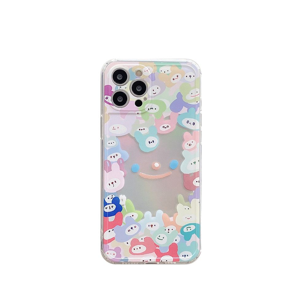 Transparent cute cartoon phone case with a smiling face design — compatible with iPhone models