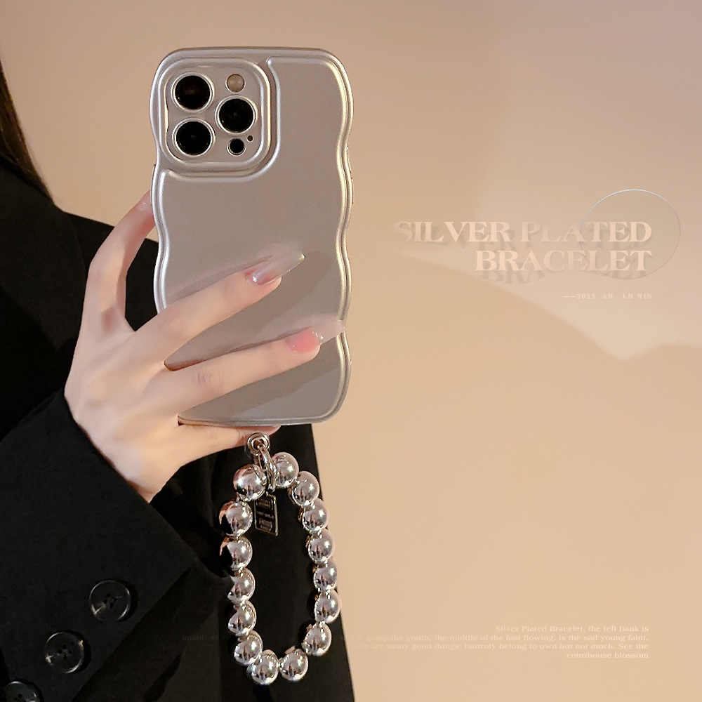 Stylish Niche Phone Case with Electroplated Silver Bracelet Stand