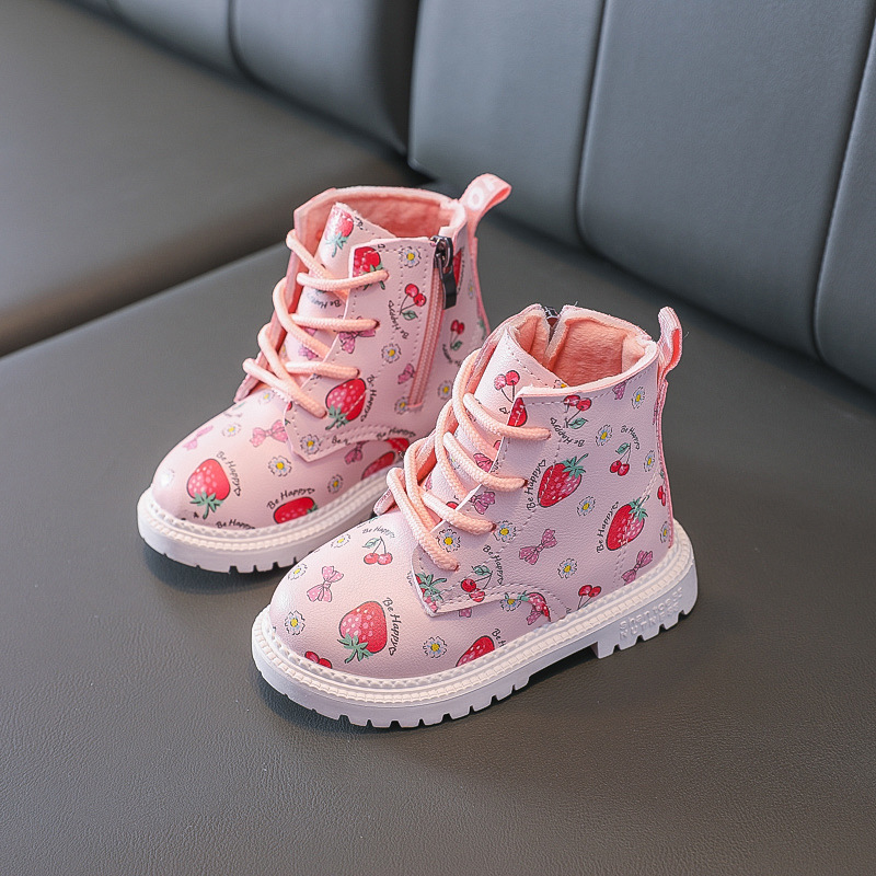 Cute Strawberry-Themed Girls’ Martin Boots