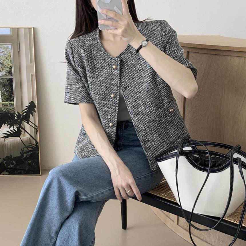 قميص صيفي نسائي رمادي بأكمام قصيرة