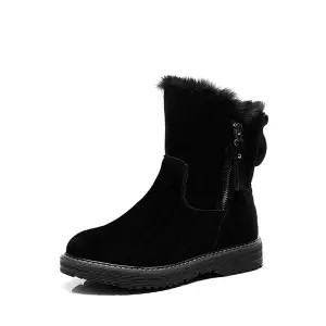 Short winter boots lined with thick fur and padded with warm cotton