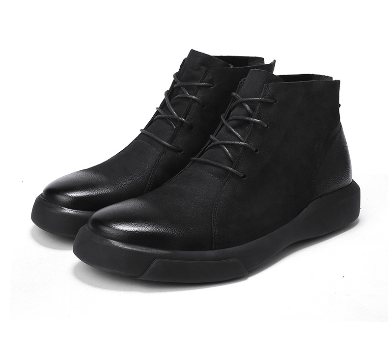 A modern men’s leather boot with a high-top design