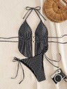 Backless polka-dot swimsuit set