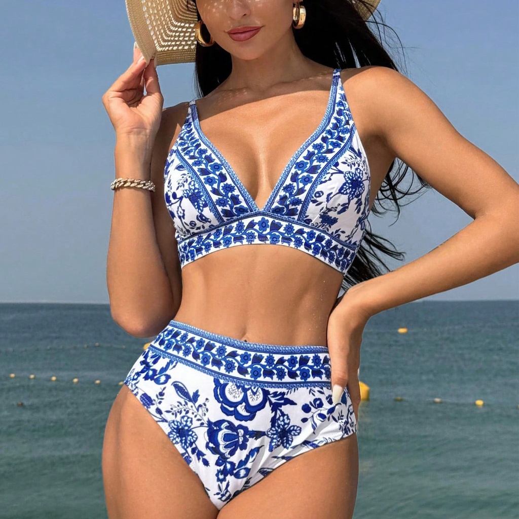 High-Waist Printed Two-Piece Bikini Swimsuit