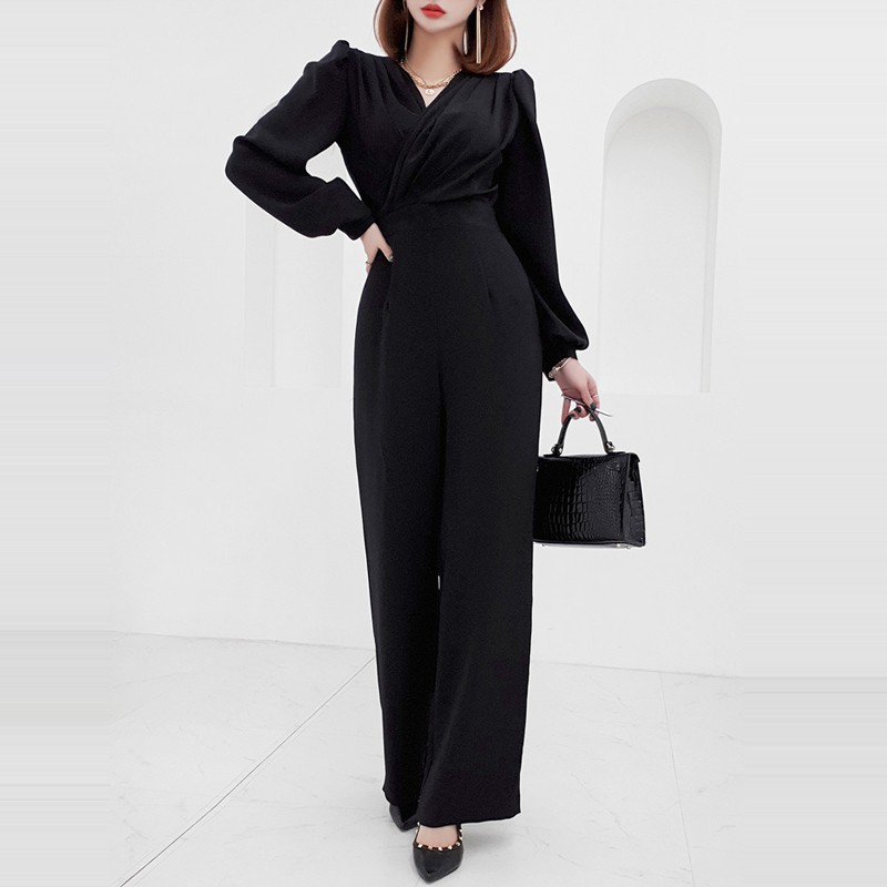 V-neck Slim-fit Temperament Jumpsuit Women's Waist Slimming Professional Jumpsuit
