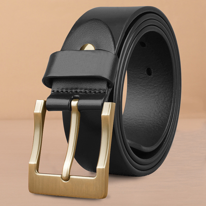 Men's genuine leather belt with pin buckle – suitable for formal and casual wear