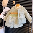 Winter New Girls' Fleece-lined Splicing Coat Shorts Two-piece Set