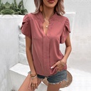 قميص نسائي أحمر بياقة V وأكمام قصيرة بأسلوب أوروبي وأمريكي