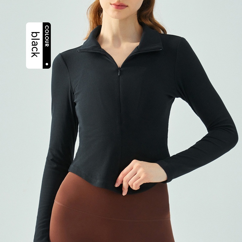 Elastic Stand Collar Zipped Sports Coat Women