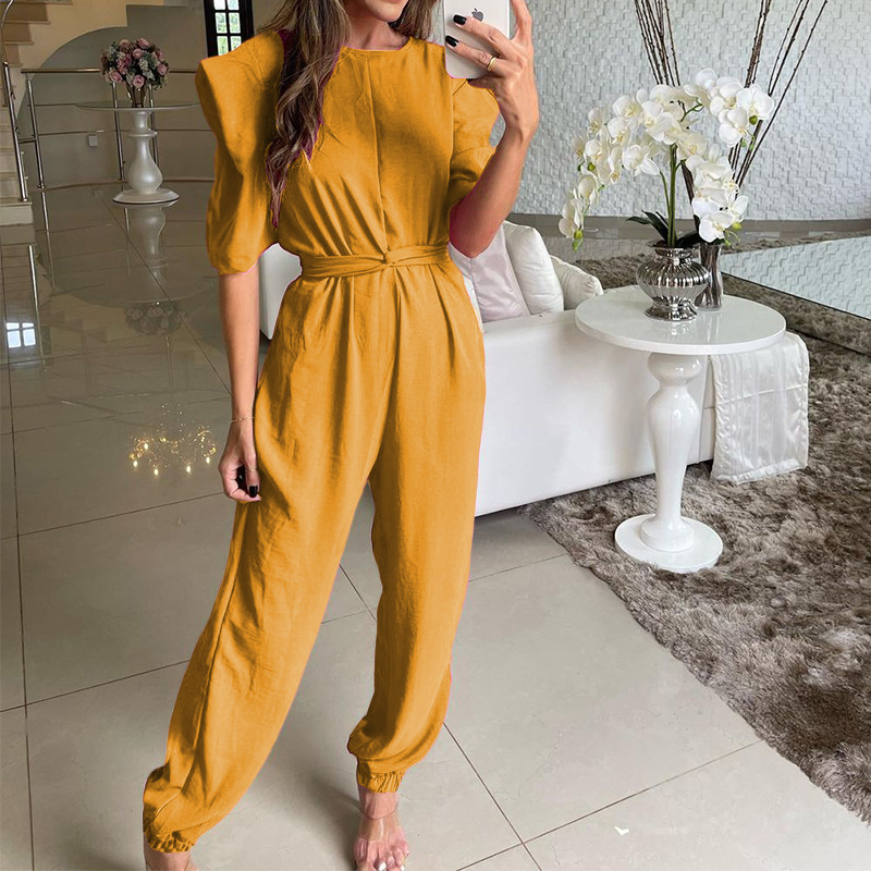 Women's Fashion Waist-controlled Round Neck Jumpsuit
